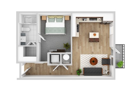 Floor plan for 1 bed, 1 bath, 744 sqft